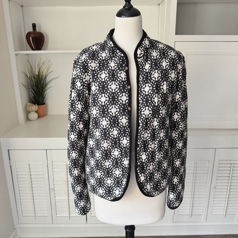 Xirena Black White Geometric Print Corduroy Jaymie Reversible Jacket Size M/L